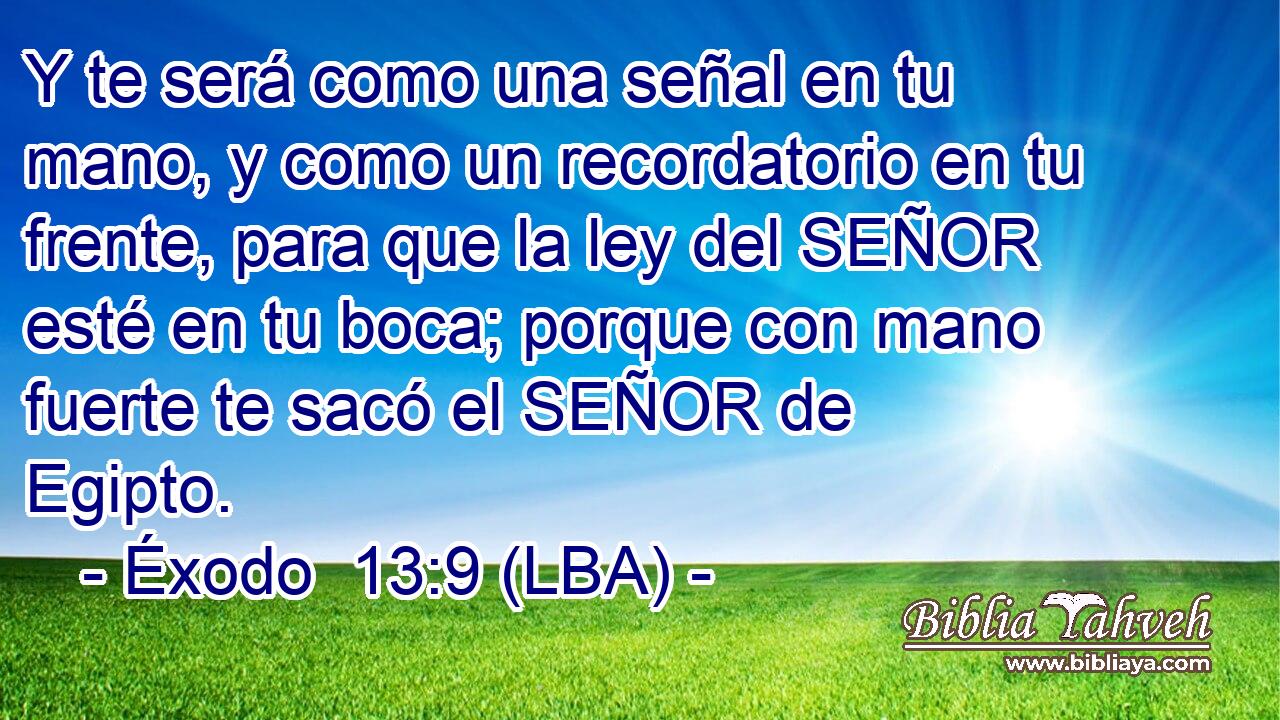 Y te será como una señal en tu mano, y como un recordatorio en tu frente, para que la ley del SEÑOR esté en tu boca; porque con mano fuerte te sacó el SEÑOR de Egipto.