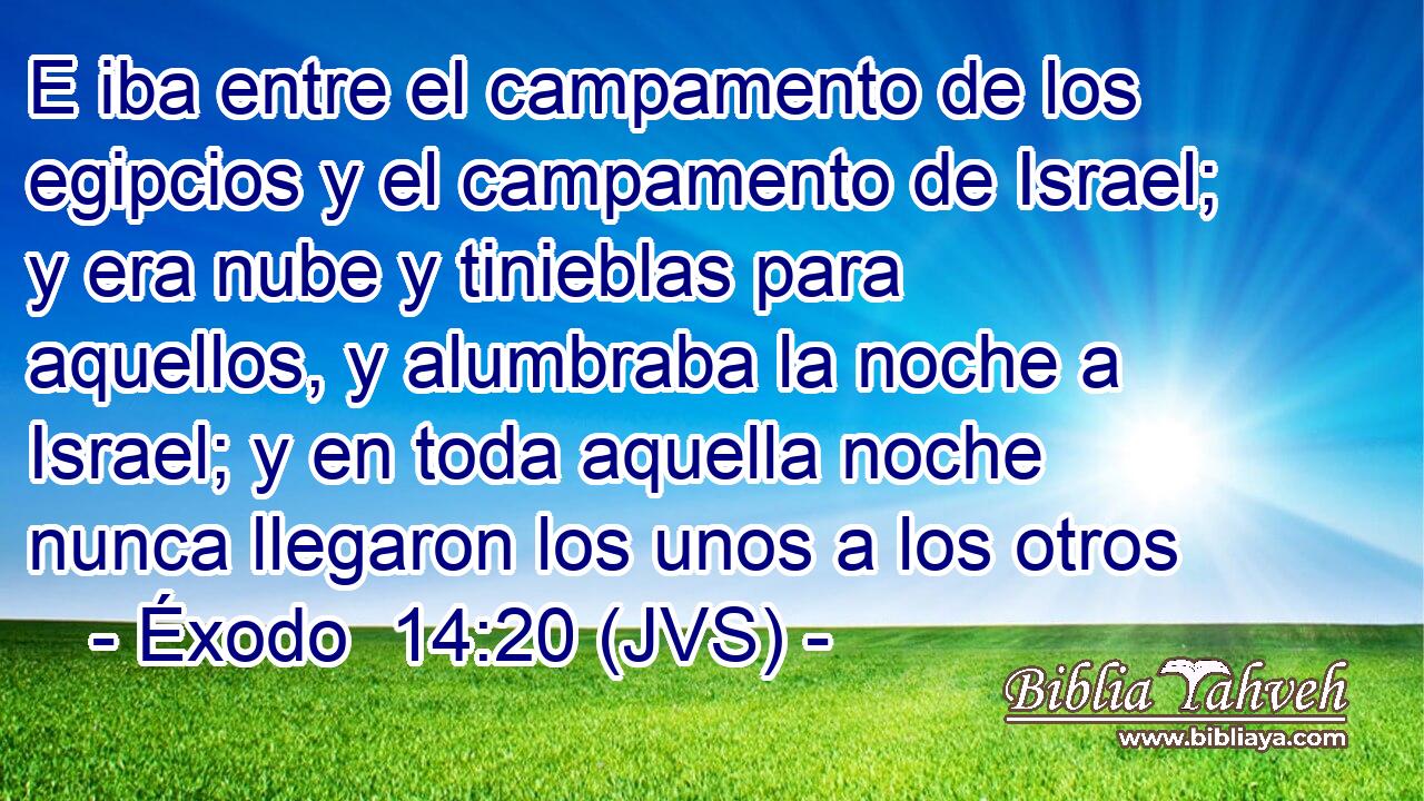 E iba entre el campamento de los egipcios y el campamento de Israel; y era nube y tinieblas para aquellos, y alumbraba la noche a Israel; y en toda aquella noche nunca llegaron los unos a los otros