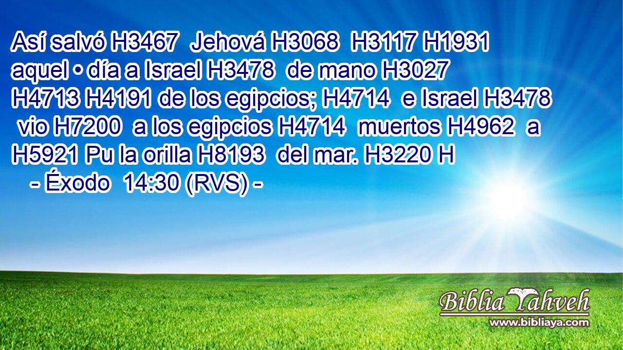 Así salvó H3467  Jehová H3068  H3117 H1931 aquel • día a Israel H3478  de mano H3027  H4713 H4191 de los egipcios; H4714  e Israel H3478  vio H7200  a los egipcios H4714  muertos H4962  a H5921 Pu la orilla H8193  del mar. H3220 H 