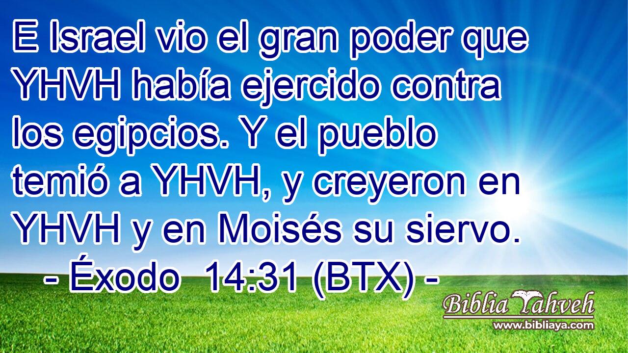 E Israel vio el gran poder que YHVH había ejercido contra los egipcios. Y el pueblo temió a YHVH, y creyeron en YHVH y en Moisés su siervo.