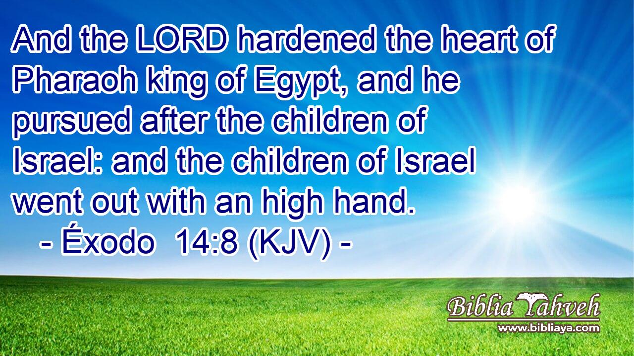 And the LORD hardened the heart of Pharaoh king of Egypt, and he pursued after the children of Israel: and the children of Israel went out with an high hand.