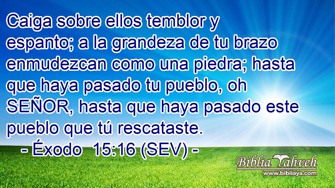 Caiga sobre ellos temblor y espanto; a la grandeza de tu brazo enmudezcan como una piedra; hasta que haya pasado tu pueblo, oh SEÑOR, hasta que haya pasado este pueblo que tú rescataste.