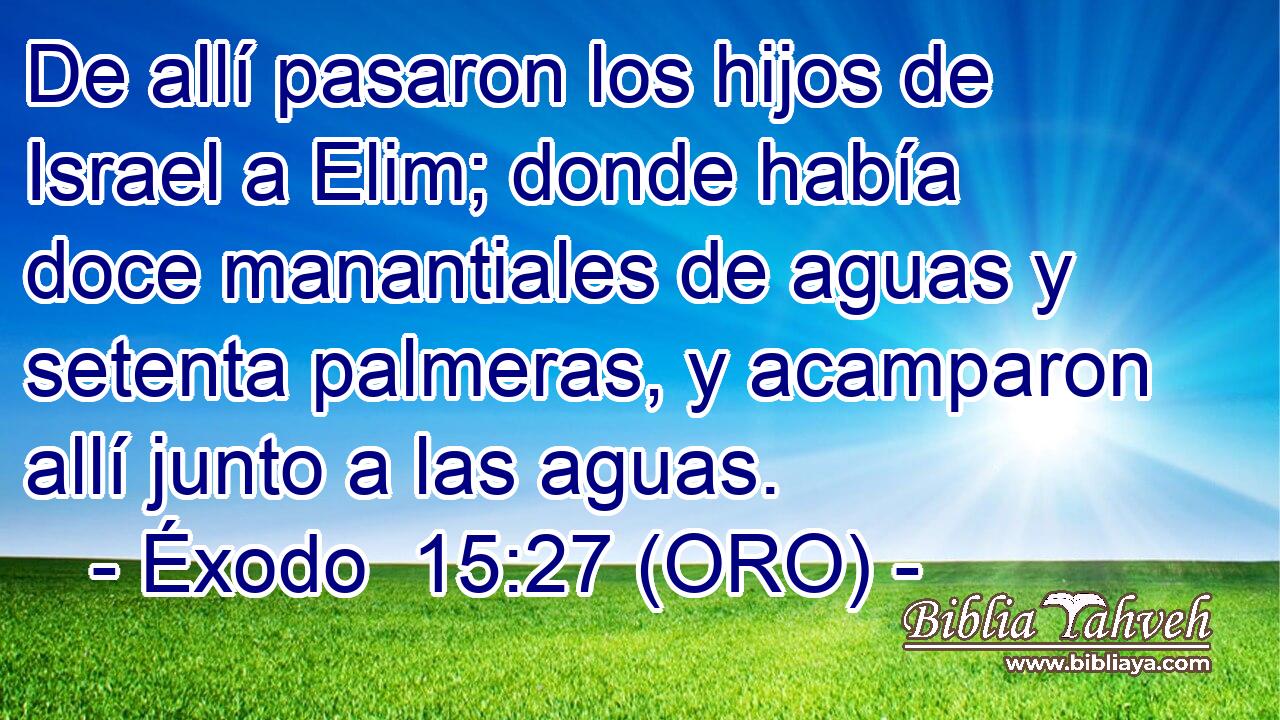  De allí pasaron los hijos de Israel a Elim; donde había doce manantiales de aguas y setenta palmeras, y acamparon allí junto a las aguas. 