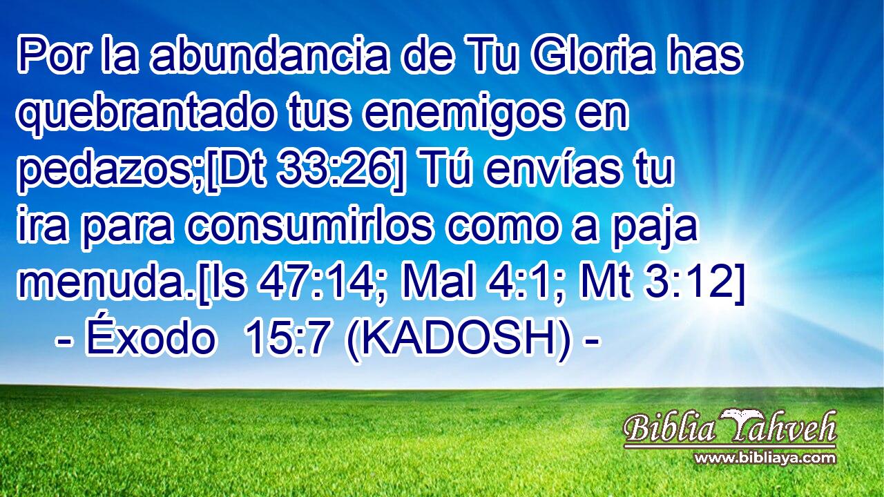  Por la abundancia de Tu Gloria has quebrantado tus enemigos en pedazos;[Dt 33:26] Tú envías tu ira para consumirlos como a paja menuda.[Is 47:14; Mal 4:1; Mt 3:12] 