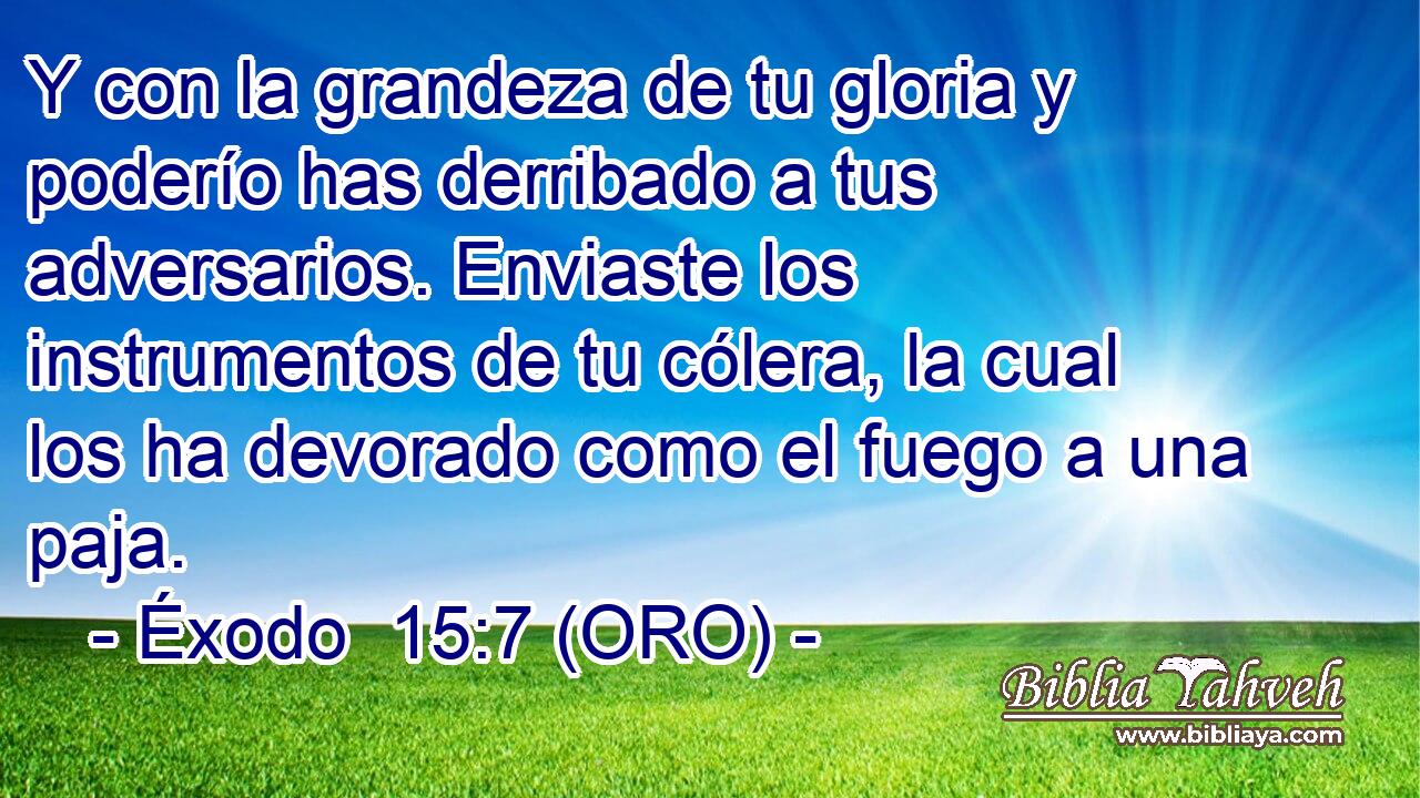  Y con la grandeza de tu gloria y poderío has derribado a tus adversarios. Enviaste los instrumentos de tu cólera, la cual los ha devorado como el fuego a una paja. 
