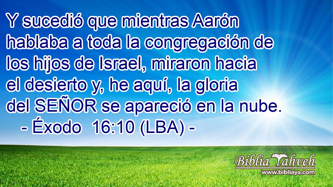 Y sucedió que mientras Aarón hablaba a toda la congregación de los hijos de Israel, miraron hacia el desierto y, he aquí, la gloria del SEÑOR se apareció en la nube.