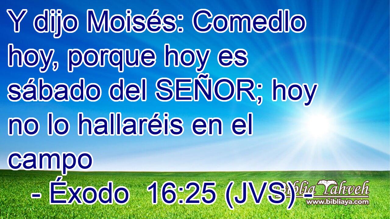 Y dijo Moisés: Comedlo hoy, porque hoy es sábado del SEÑOR; hoy no lo hallaréis en el campo