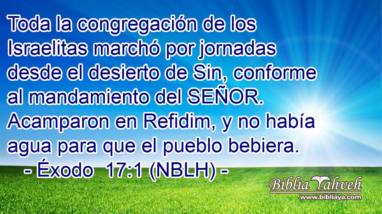  Toda la congregación de los Israelitas marchó por jornadas desde el desierto de Sin, conforme al mandamiento del SEÑOR. Acamparon en Refidim, y no había agua para que el pueblo bebiera. 