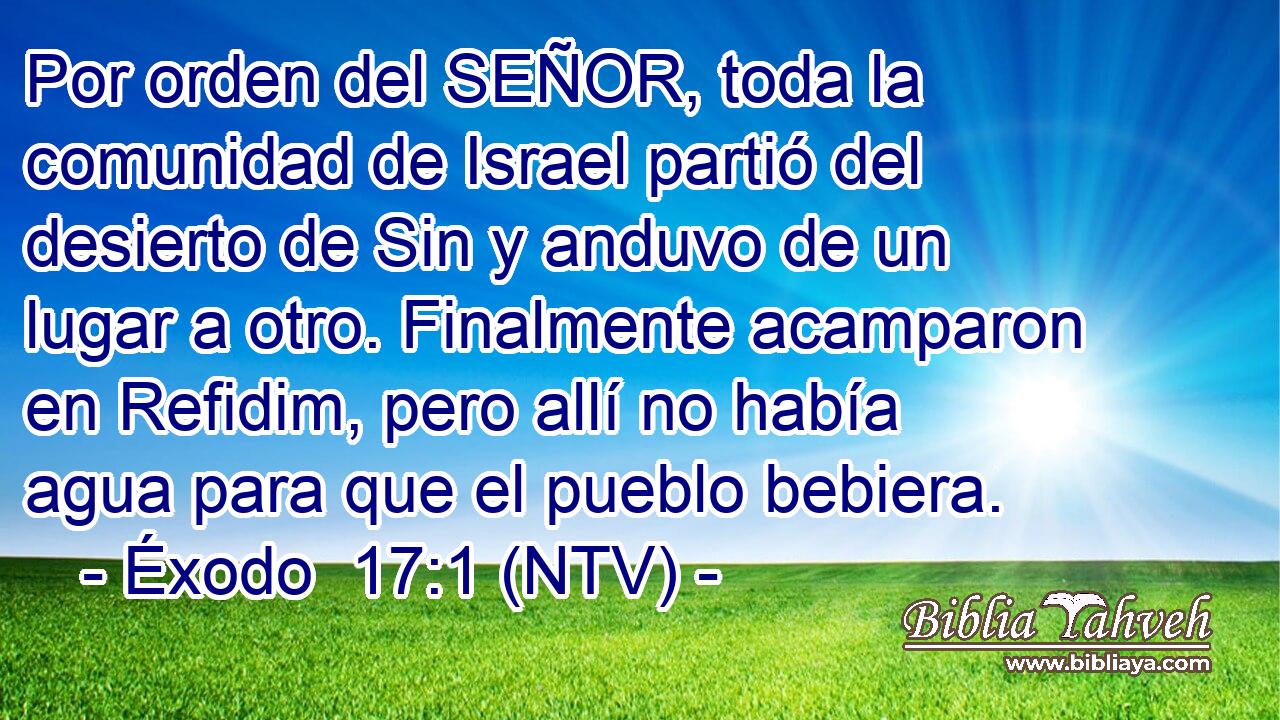Por orden del SEÑOR, toda la comunidad de Israel partió del desierto de Sin y anduvo de un lugar a otro. Finalmente acamparon en Refidim, pero allí no había agua para que el pueblo bebiera.