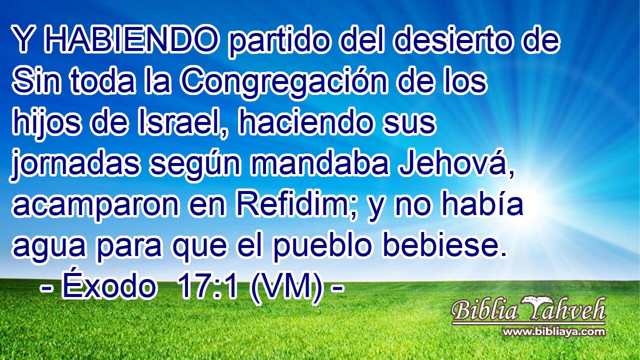  Y HABIENDO partido del desierto de Sin toda la Congregación de los hijos de Israel, haciendo sus jornadas según mandaba Jehová, acamparon en Refidim; y no había agua para que el pueblo bebiese. 