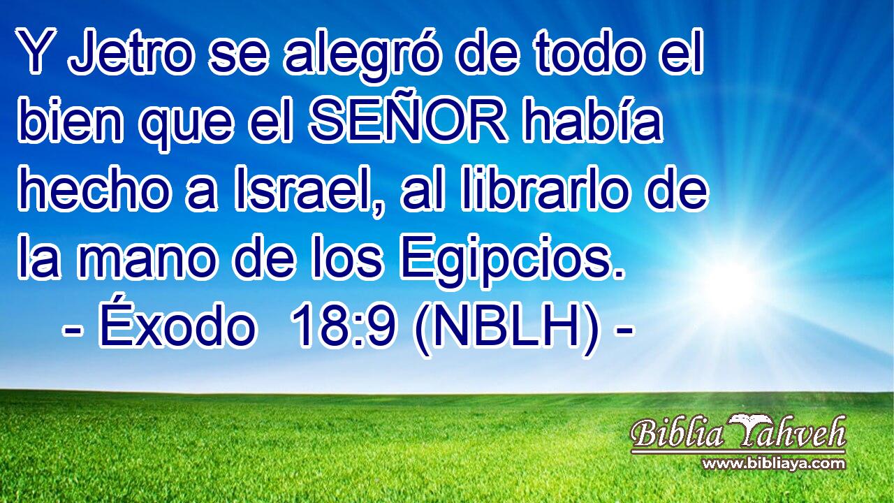  Y Jetro se alegró de todo el bien que el SEÑOR había hecho a Israel, al librarlo de la mano de los Egipcios. 