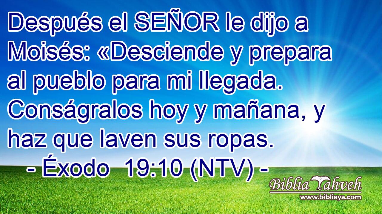 Después el SEÑOR le dijo a Moisés: «Desciende y prepara al pueblo para mi llegada. Conságralos hoy y mañana, y haz que laven sus ropas.