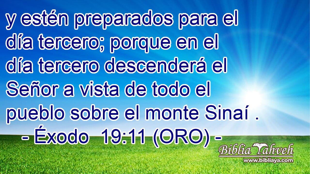  y estén preparados para el día tercero; porque en el día tercero descenderá el Señor a vista de todo el pueblo sobre el monte Sinaí . 