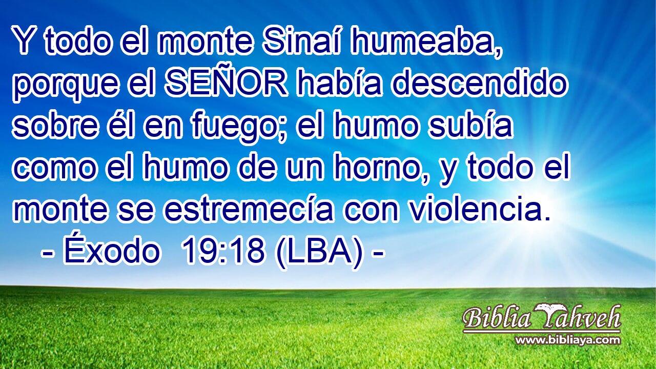 Y todo el monte Sinaí humeaba, porque el SEÑOR había descendido sobre él en fuego; el humo subía como el humo de un horno, y todo el monte se estremecía con violencia.