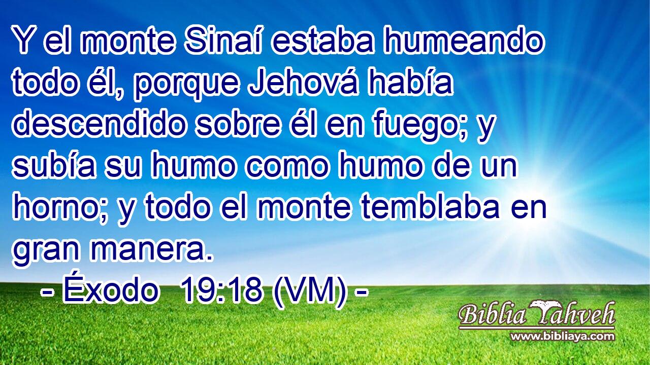  Y el monte Sinaí estaba humeando todo él, porque Jehová había descendido sobre él en fuego; y subía su humo como humo de un horno; y todo el monte temblaba en gran manera. 