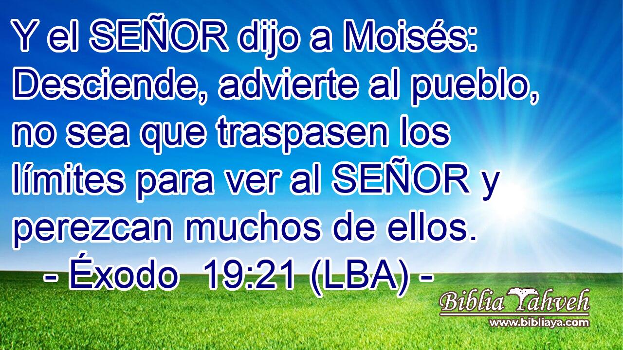 Y el SEÑOR dijo a Moisés: Desciende, advierte al pueblo, no sea que traspasen los límites para ver al SEÑOR y perezcan muchos de ellos.
