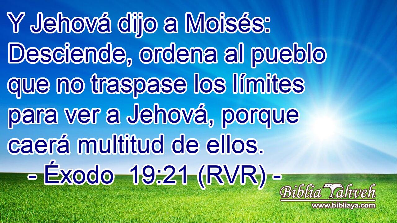 Y Jehová dijo a Moisés: Desciende, ordena al pueblo que no traspase los límites para ver a Jehová, porque caerá multitud de ellos.