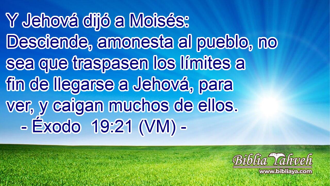 Y Jehová dijó a Moisés: Desciende, amonesta al pueblo, no sea que traspasen los límites a fin de llegarse a Jehová, para ver, y caigan muchos de ellos. 