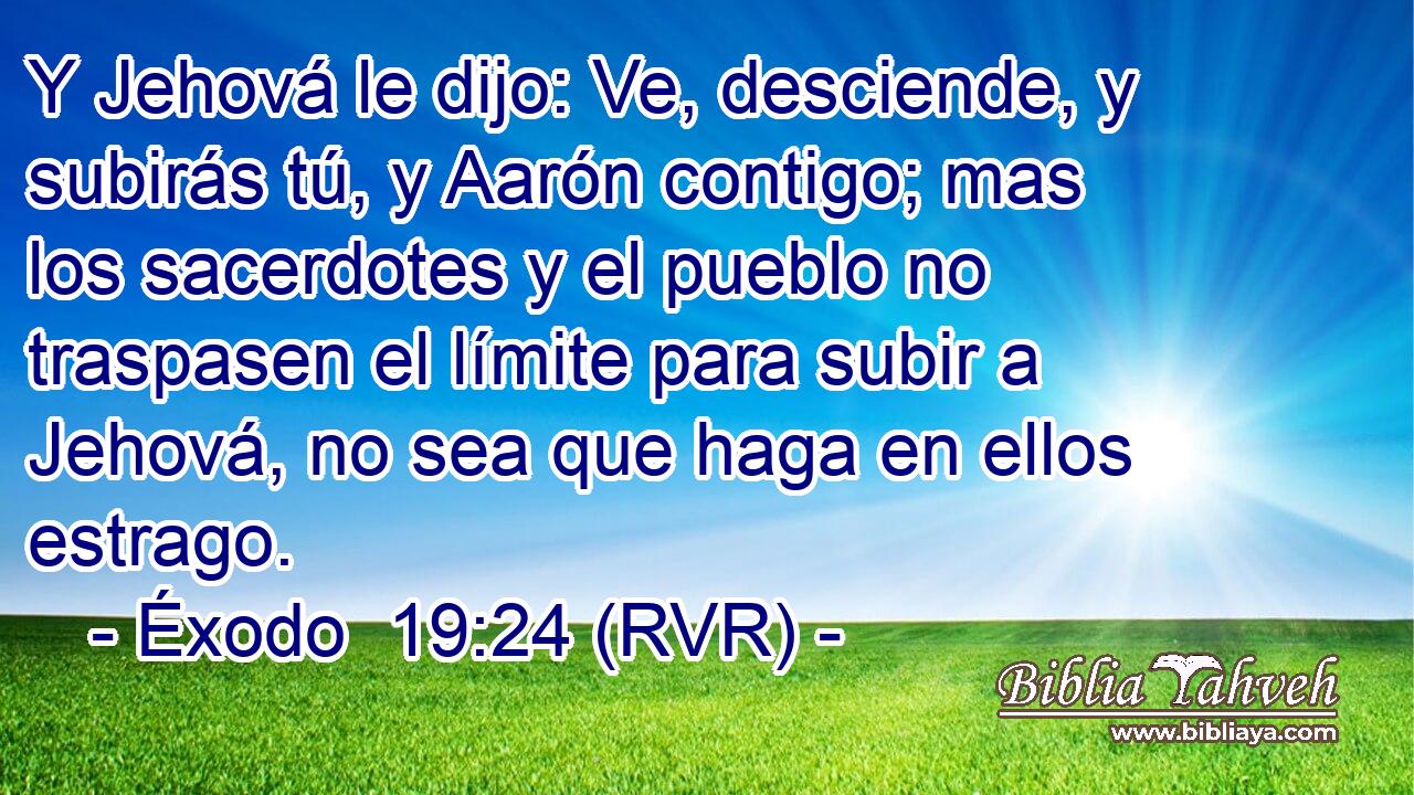 Y Jehová le dijo: Ve, desciende, y subirás tú, y Aarón contigo; mas los sacerdotes y el pueblo no traspasen el límite para subir a Jehová, no sea que haga en ellos estrago.