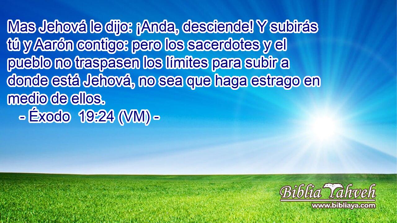  Mas Jehová le dijo: ¡Anda, desciende! Y subirás tú y Aarón contigo: pero los sacerdotes y el pueblo no traspasen los límites para subir a donde está Jehová, no sea que haga estrago en medio de ellos. 