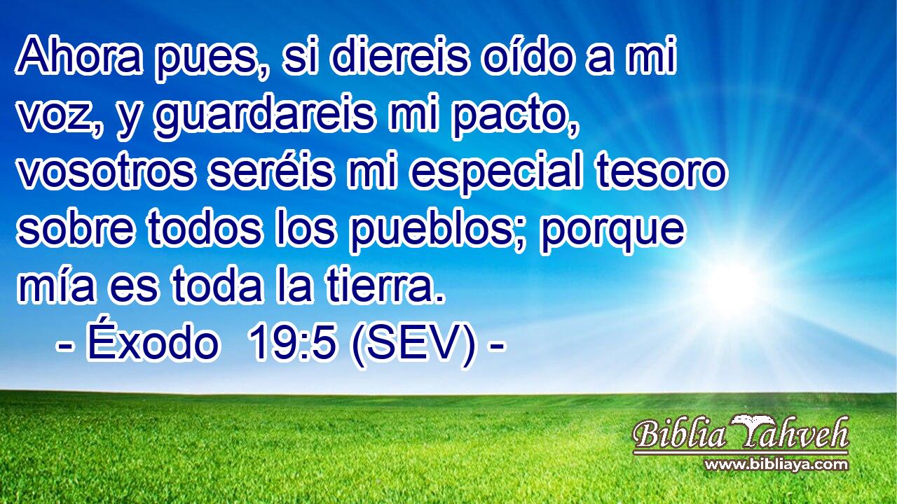 Ahora pues, si diereis oído a mi voz, y guardareis mi pacto, vosotros seréis mi especial tesoro sobre todos los pueblos; porque mía es toda la tierra.