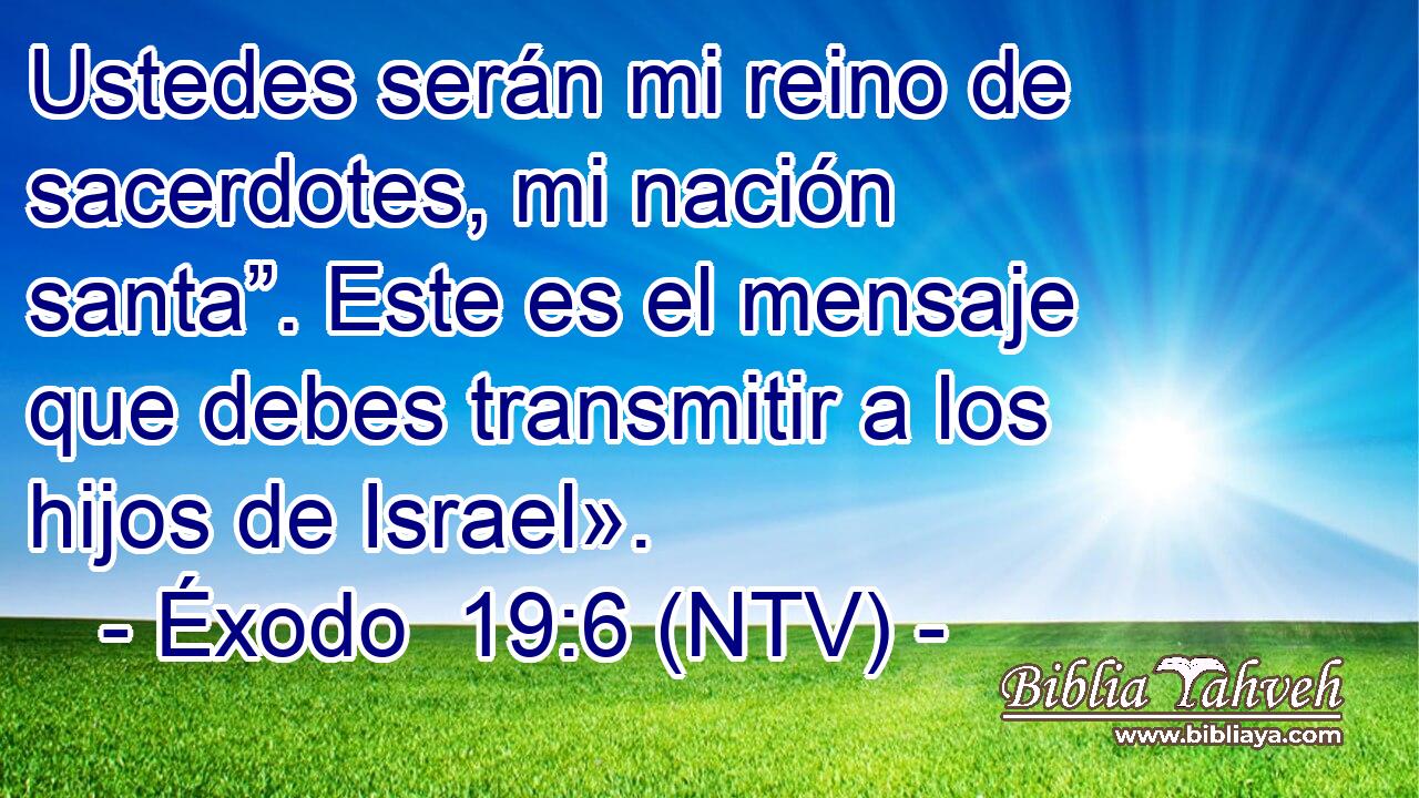 Ustedes serán mi reino de sacerdotes, mi nación santa”. Este es el mensaje que debes transmitir a los hijos de Israel».