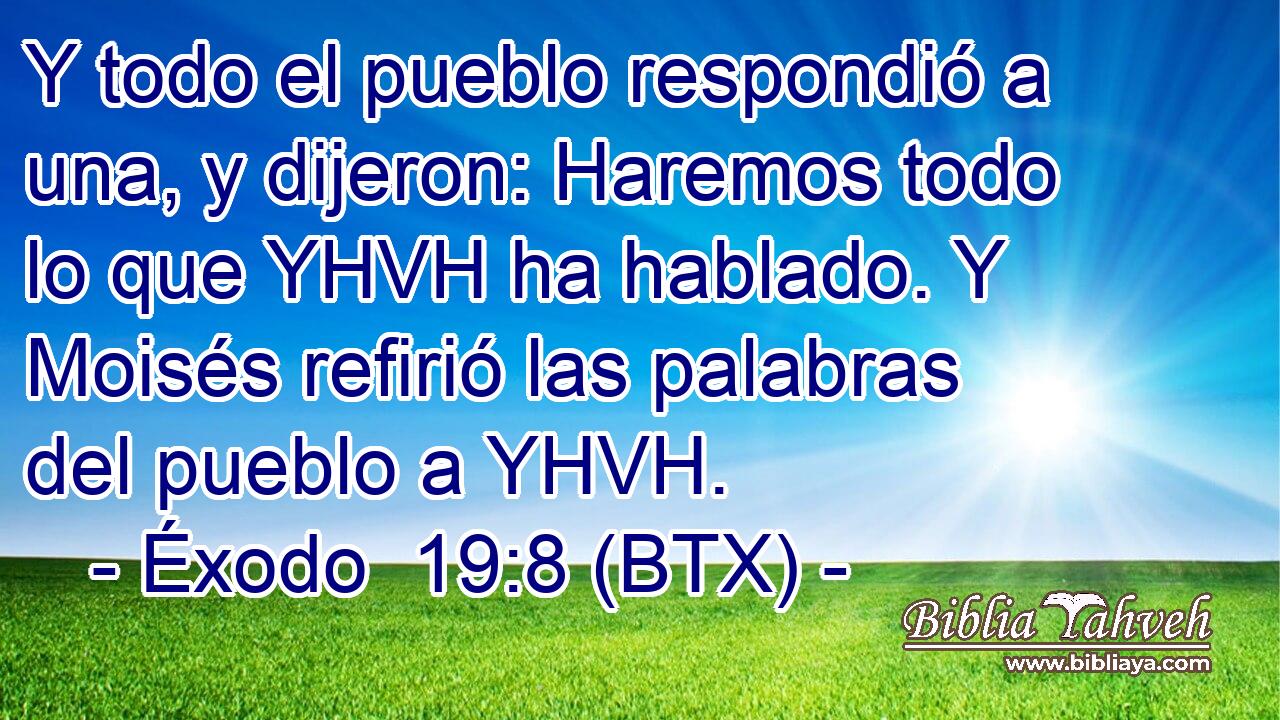 Y todo el pueblo respondió a una, y dijeron: Haremos todo lo que YHVH ha hablado. Y Moisés refirió las palabras del pueblo a YHVH.