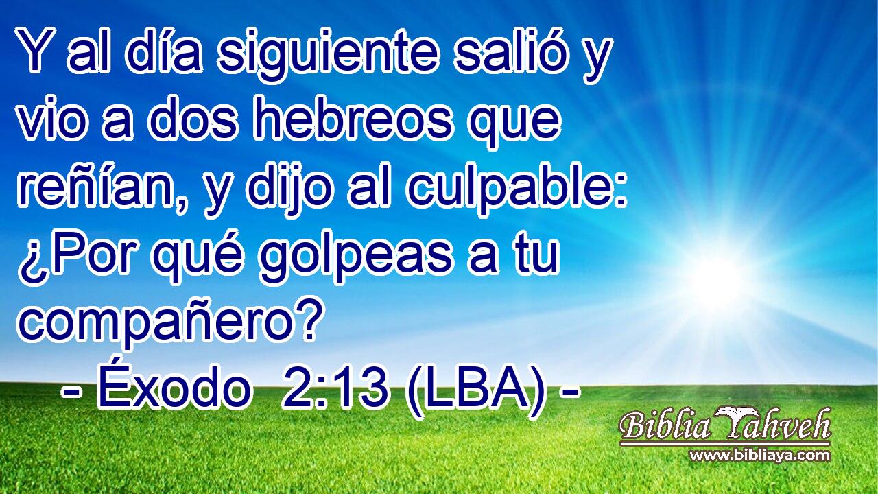 Y al día siguiente salió y vio a dos hebreos que reñían, y dijo al culpable: ¿Por qué golpeas a tu compañero?