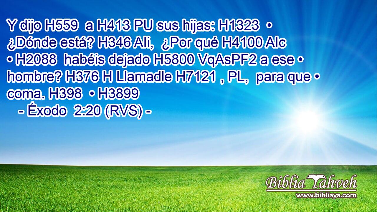 Y dijo H559  a H413 PU sus hijas: H1323  • ¿Dónde está? H346 AIi,  ¿Por qué H4100 AIc • H2088  habéis dejado H5800 VqAsPF2 a ese • hombre? H376 H Llamadle H7121 , PL,  para que • coma. H398  • H3899  