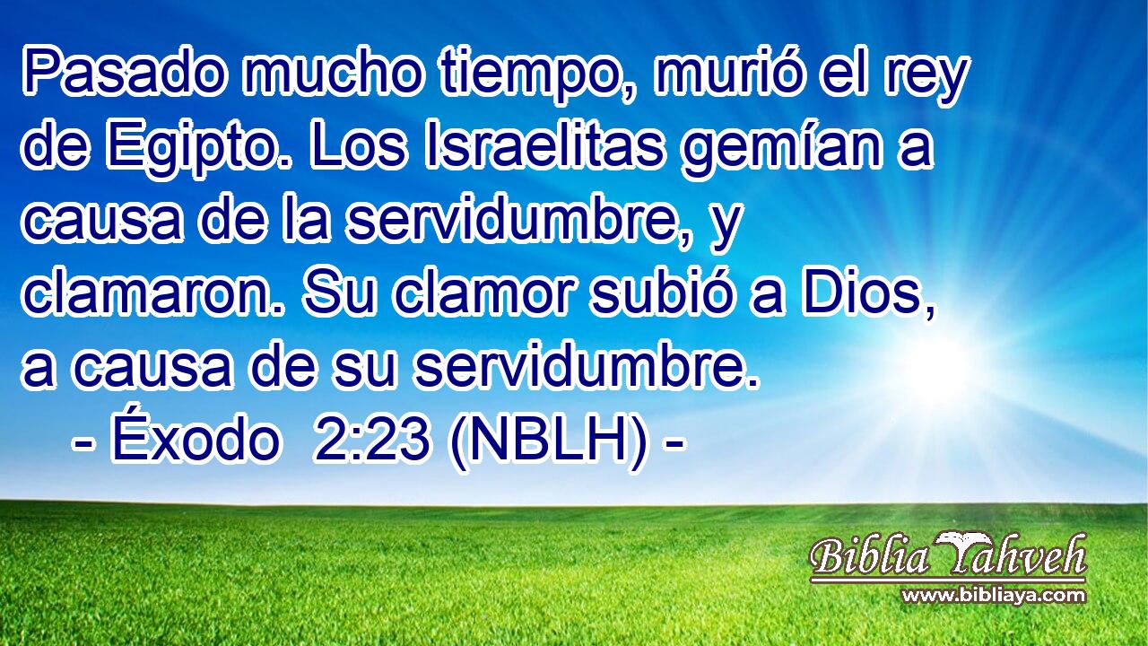  Pasado mucho tiempo, murió el rey de Egipto. Los Israelitas gemían a causa de la servidumbre, y clamaron. Su clamor subió a Dios, a causa de su servidumbre. 