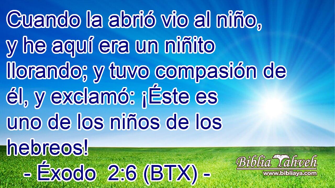 Cuando la abrió vio al niño, y he aquí era un niñito llorando; y tuvo compasión de él, y exclamó: ¡Éste es uno de los niños de los hebreos!