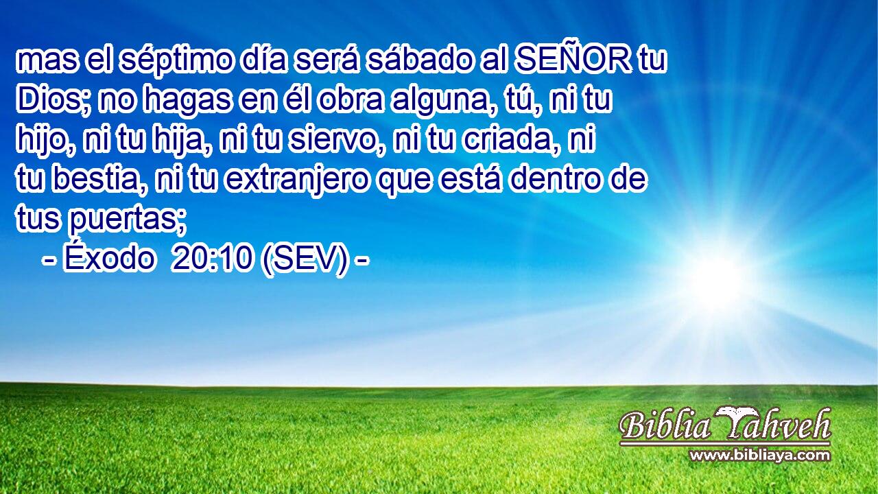 mas el séptimo día será sábado al SEÑOR tu Dios; no hagas en él obra alguna, tú, ni tu hijo, ni tu hija, ni tu siervo, ni tu criada, ni tu bestia, ni tu extranjero que está dentro de tus puertas;