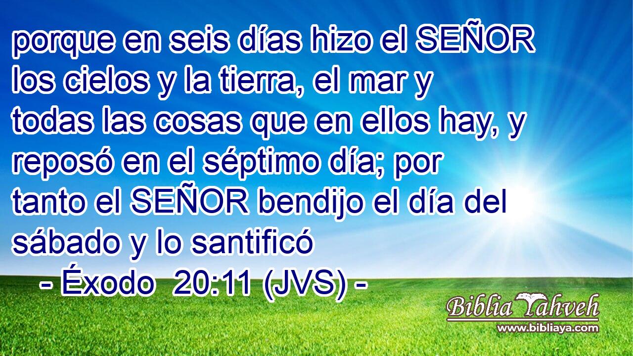 porque en seis días hizo el SEÑOR los cielos y la tierra, el mar y todas las cosas que en ellos hay, y reposó en el séptimo día; por tanto el SEÑOR bendijo el día del sábado y lo santificó