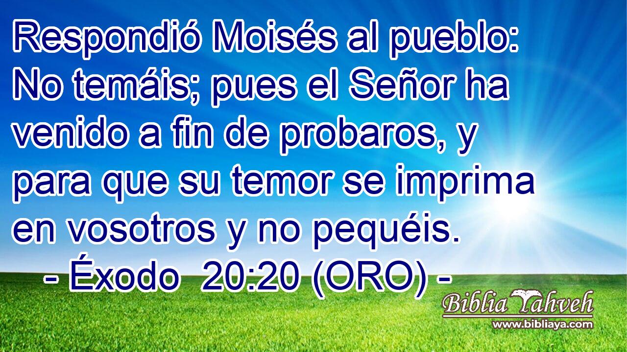  Respondió Moisés al pueblo: No temáis; pues el Señor ha venido a fin de probaros, y para que su temor se imprima en vosotros y no pequéis. 