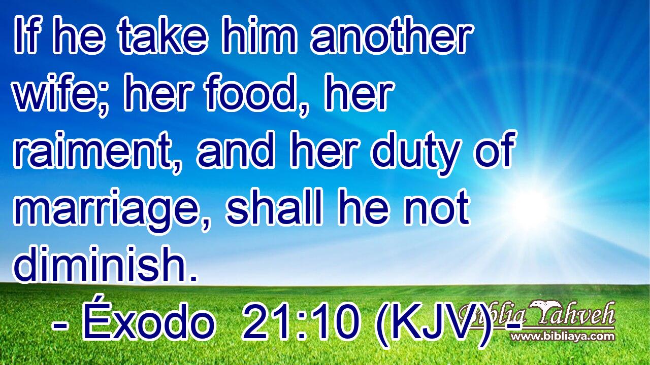 If he take him another wife; her food, her raiment, and her duty of marriage, shall he not diminish.