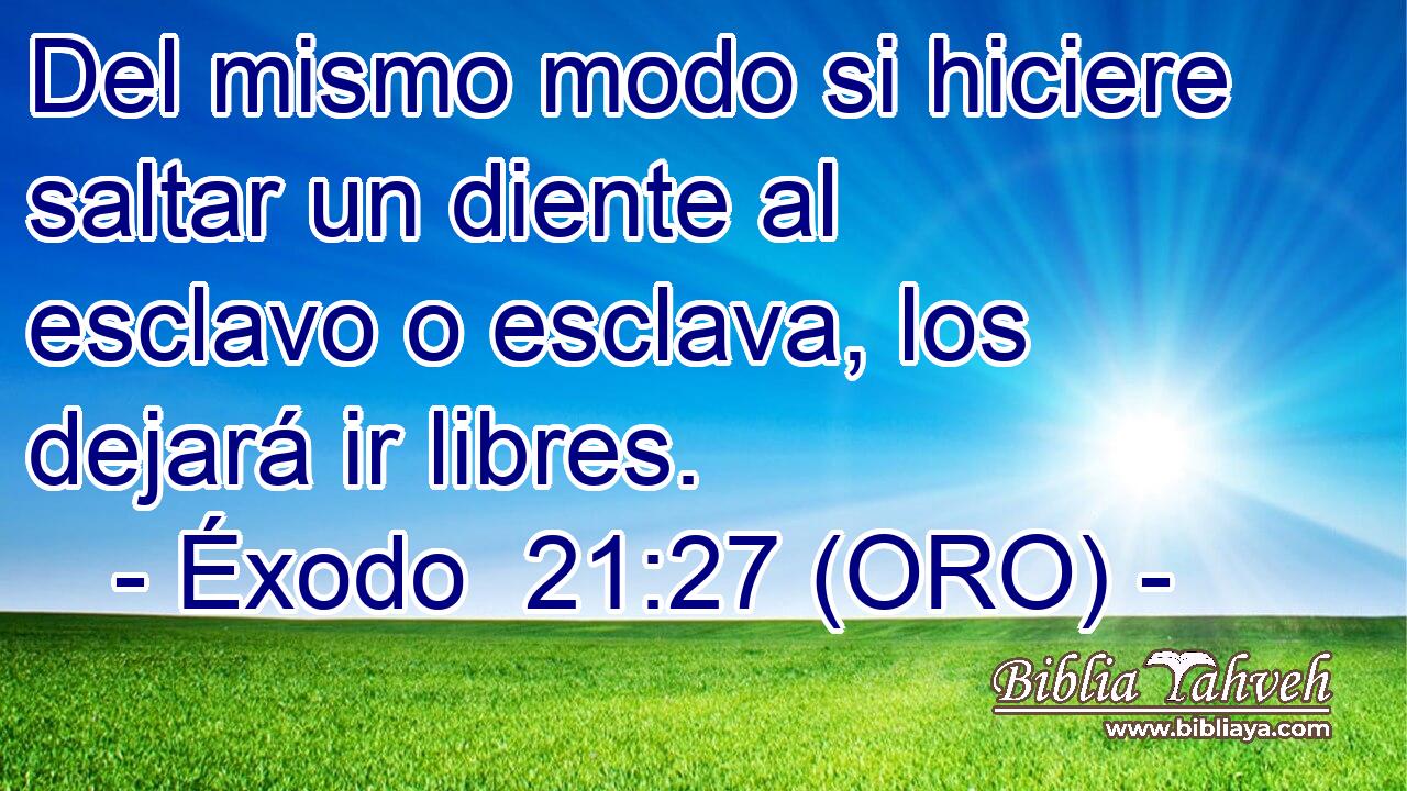  Del mismo modo si hiciere saltar un diente al esclavo o esclava, los dejará ir libres. 