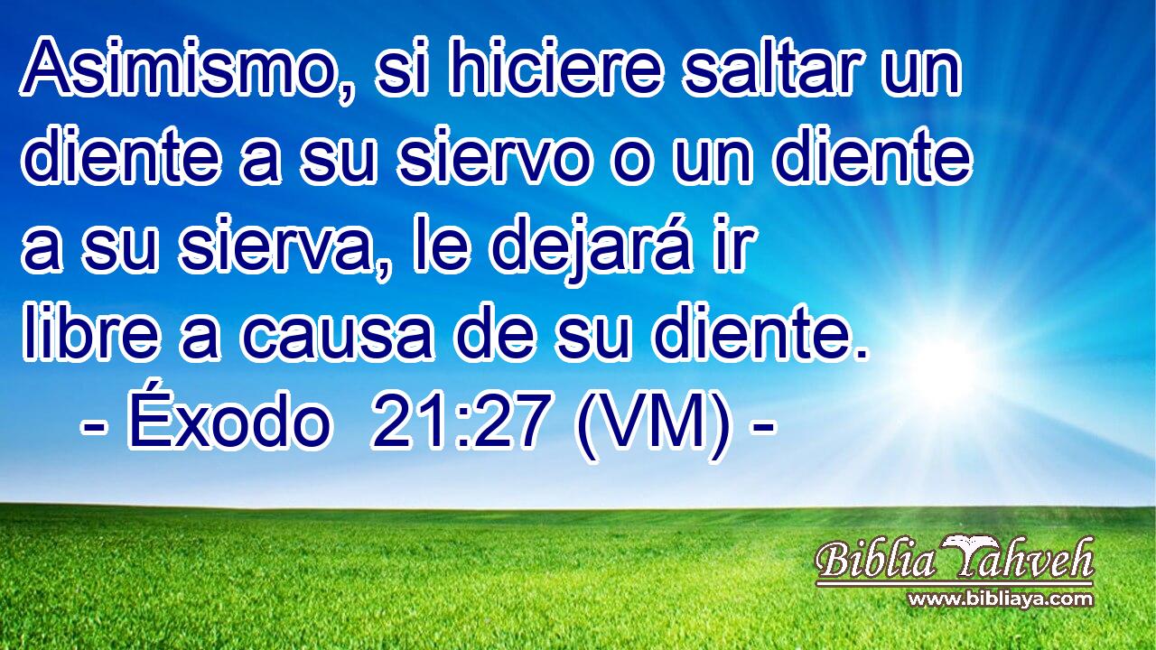  Asimismo, si hiciere saltar un diente a su siervo o un diente a su sierva, le dejará ir libre a causa de su diente. 