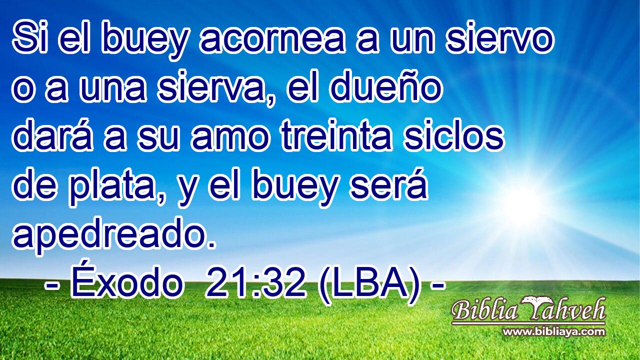 Si el buey acornea a un siervo o a una sierva, el dueño dará a su amo treinta siclos de plata, y el buey será apedreado.