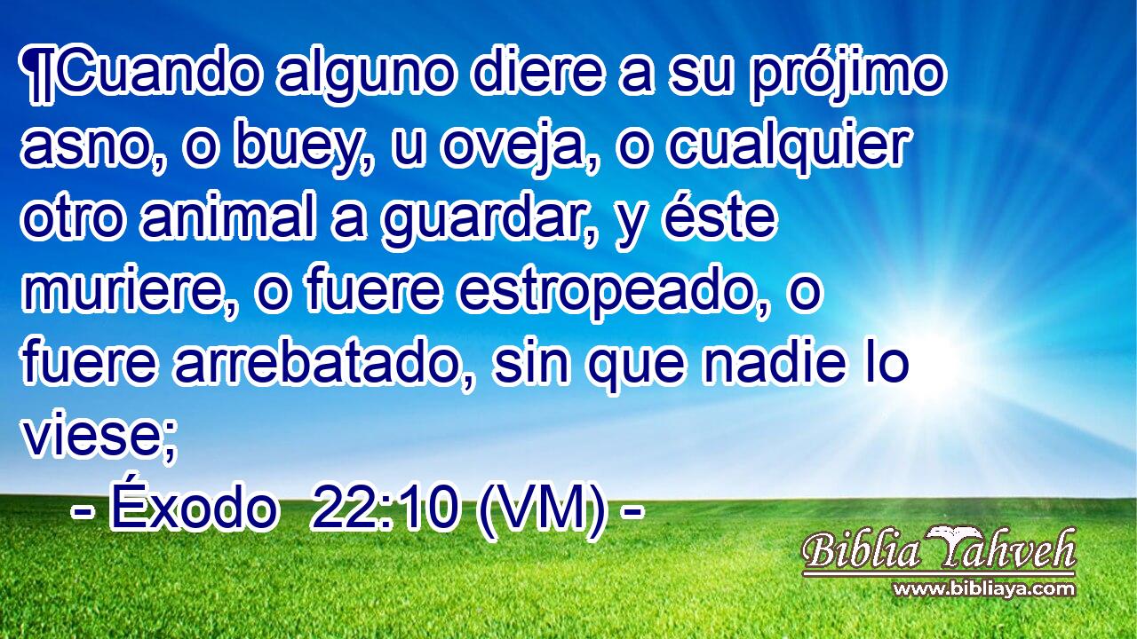  ¶Cuando alguno diere a su prójimo asno, o buey, u oveja, o cualquier otro animal a guardar, y éste muriere, o fuere estropeado, o fuere arrebatado, sin que nadie lo viese; 