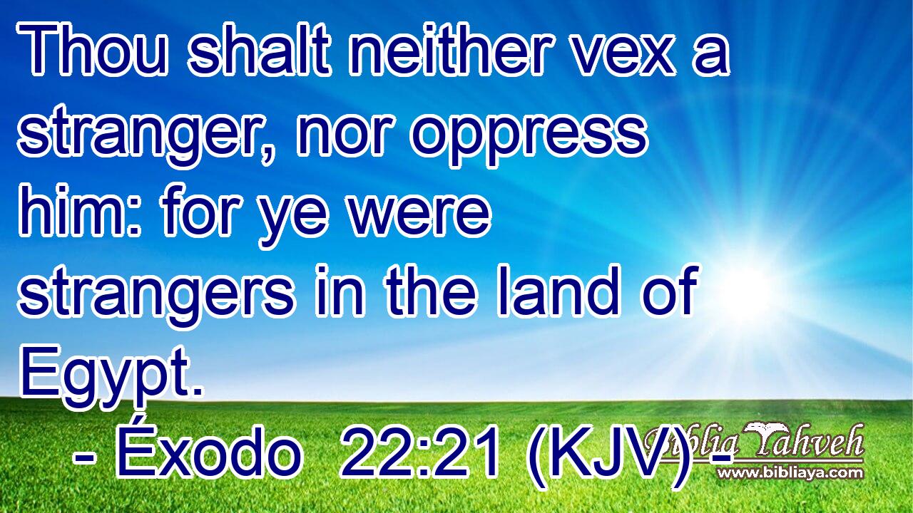 Thou shalt neither vex a stranger, nor oppress him: for ye were strangers in the land of Egypt.
