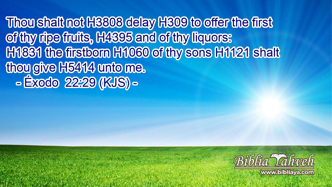 Thou shalt not H3808 delay H309 to offer the first of thy ripe fruits, H4395 and of thy liquors: H1831 the firstborn H1060 of thy sons H1121 shalt thou give H5414 unto me.