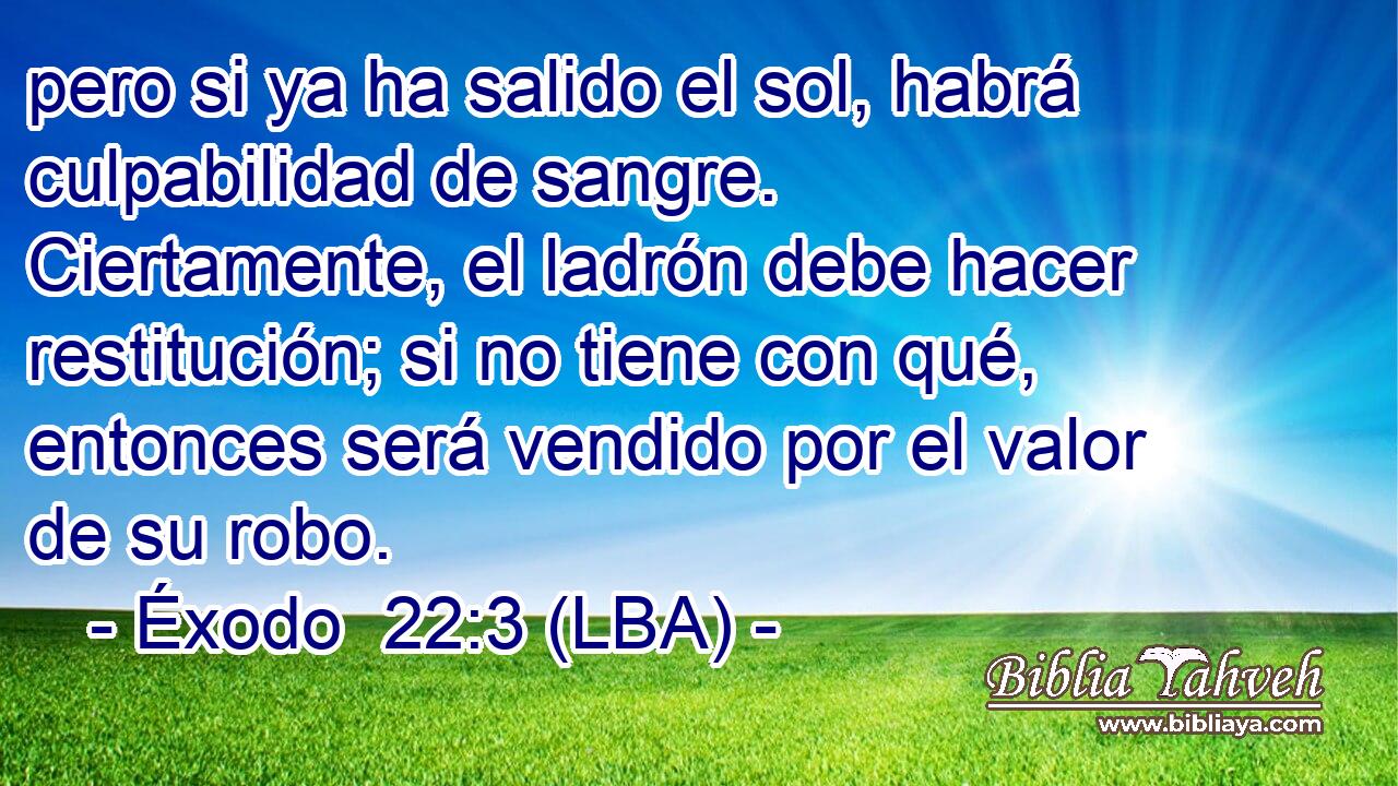 pero si ya ha salido el sol, habrá culpabilidad de sangre. Ciertamente, el ladrón debe hacer restitución; si no tiene con qué, entonces será vendido por el valor de su robo.