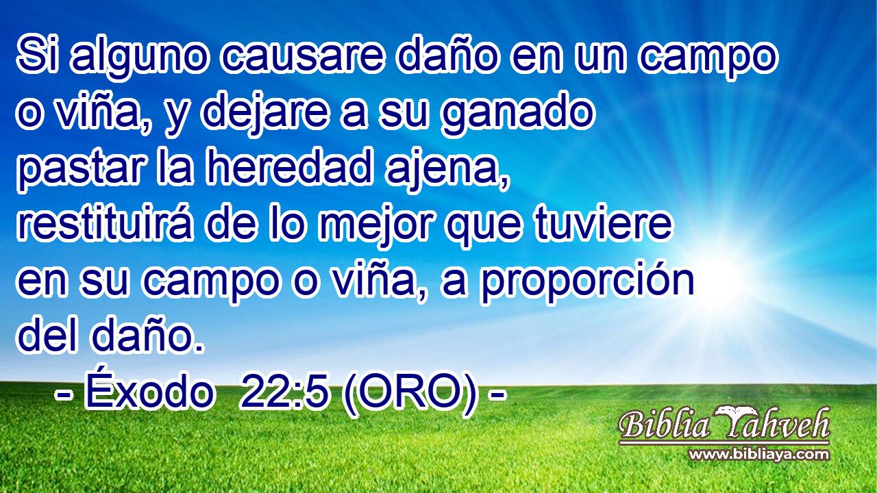  Si alguno causare daño en un campo o viña, y dejare a su ganado pastar la heredad ajena, restituirá de lo mejor que tuviere en su campo o viña, a proporción del daño. 