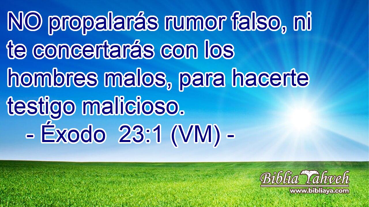  NO propalarás rumor falso, ni te concertarás con los hombres malos, para hacerte testigo malicioso. 