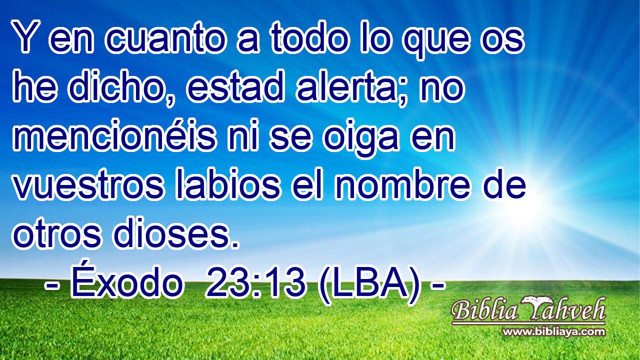 Y en cuanto a todo lo que os he dicho, estad alerta; no mencionéis ni se oiga en vuestros labios el nombre de otros dioses.