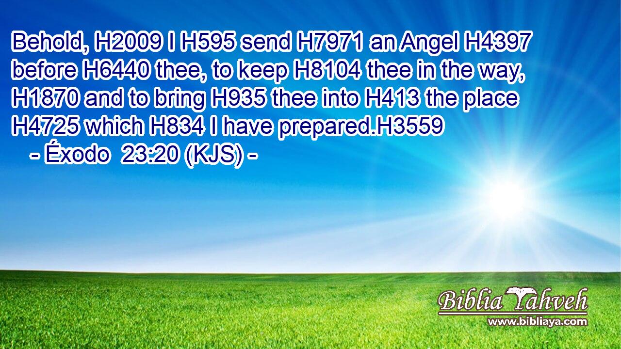Behold, H2009 I H595 send H7971 an Angel H4397 before H6440 thee, to keep H8104 thee in the way, H1870 and to bring H935 thee into H413 the place H4725 which H834 I have prepared.H3559