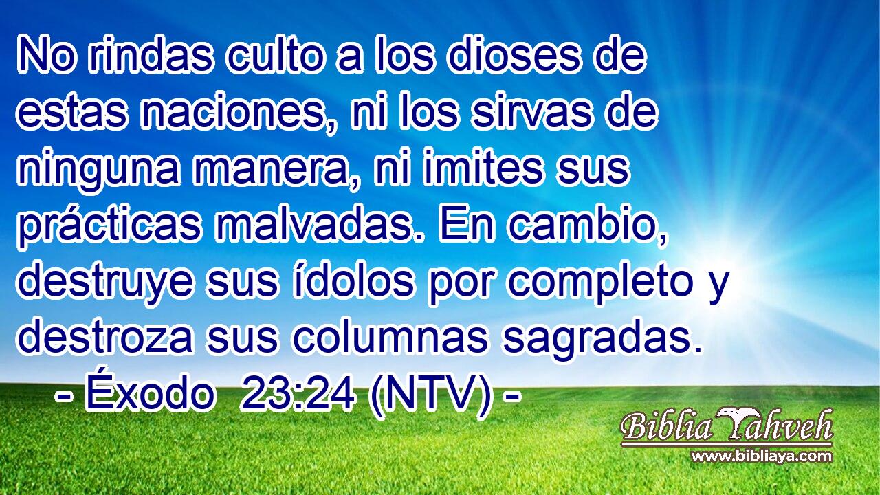 No rindas culto a los dioses de estas naciones, ni los sirvas de ninguna manera, ni imites sus prácticas malvadas. En cambio, destruye sus ídolos por completo y destroza sus columnas sagradas.