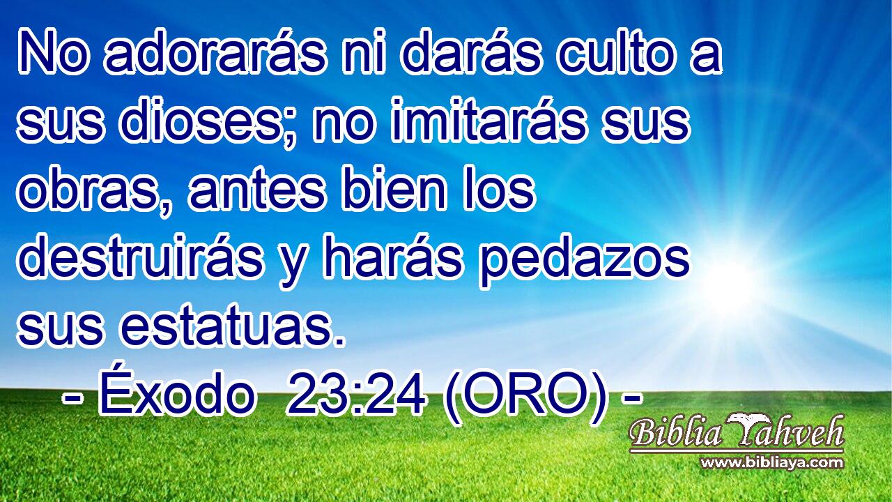 No adorarás ni darás culto a sus dioses; no imitarás sus obras, antes bien los destruirás y harás pedazos sus estatuas. 