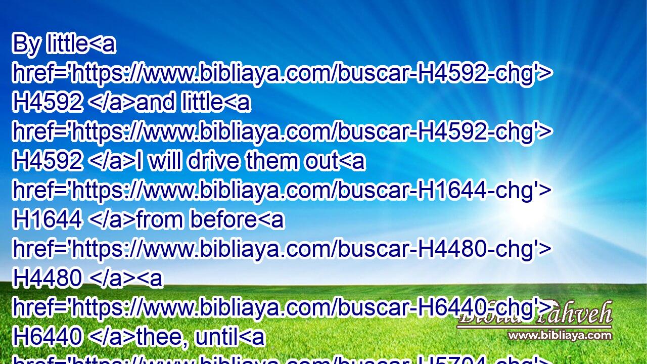 By little H4592 and little H4592 I will drive them out H1644 from before H4480  H6440 thee, until H5704  H834 thou be increased, H6509 and inherit H5157 (H853) the land.H776