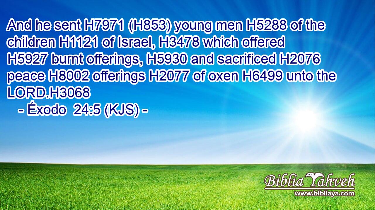 And he sent H7971 (H853) young men H5288 of the children H1121 of Israel, H3478 which offered H5927 burnt offerings, H5930 and sacrificed H2076 peace H8002 offerings H2077 of oxen H6499 unto the LORD.H3068
